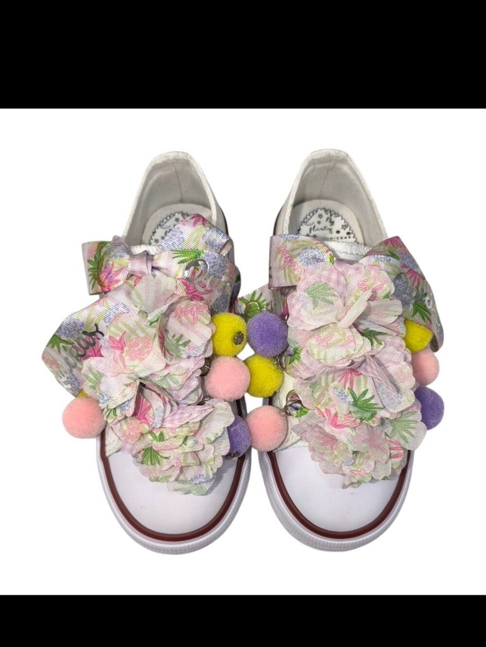 Kids White Canvas Slip-On Sneakers with Pom Pom Accents
